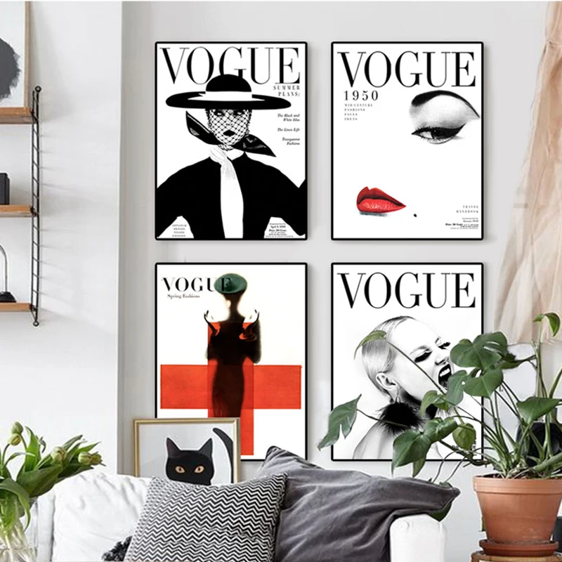 

Nordique affiche Moderne Mode 4 piece toile art mur Portrait decor a la maison VOGUE 1950 couverture de magazine nouvelle vente