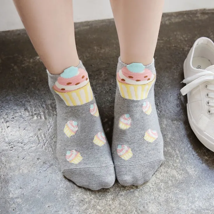 Сумасшедшие FLY новые милые носки смешные Еда мороженое мультфильм Экипаж Cottoon носки лето Harajuku 3D Для женщин короткие носки до щиколотки 5