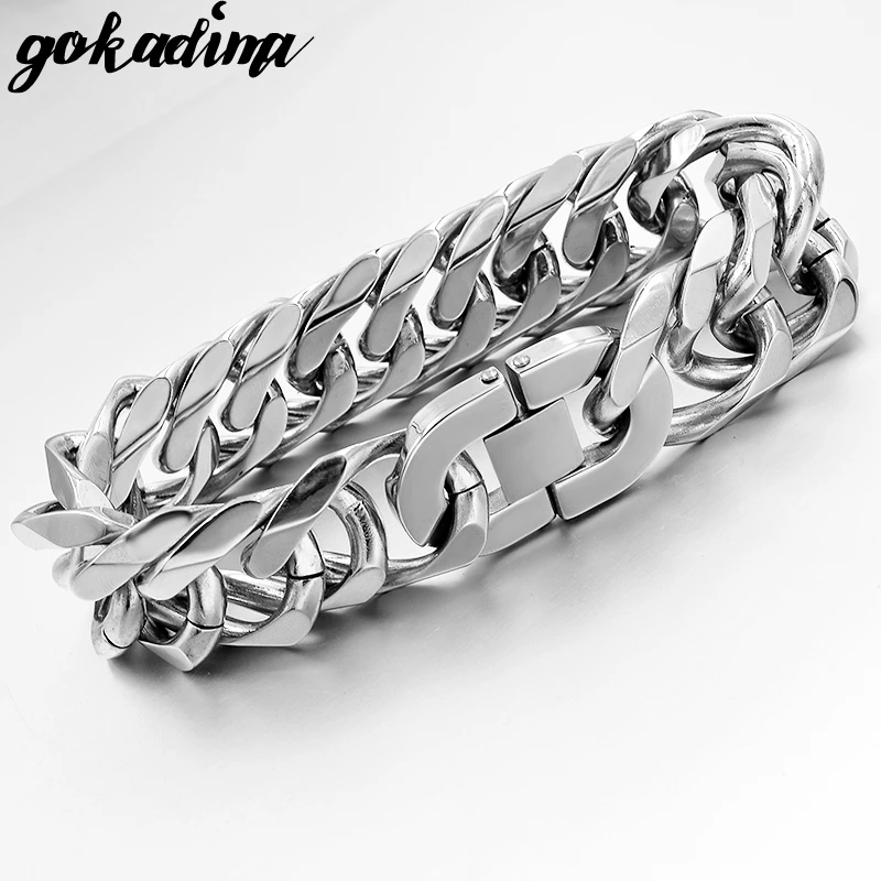 

GOKADIMA Wholesale Bracelets Stainless Steel 22cm 22mm Thicker Width Jewelry 2019 For Men Punk bijioux