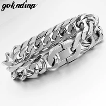 GOKADIMA браслеты нержавеющая сталь 22 см 22 мм толще ширина ювелирные изделия для мужчин Панк bijioux