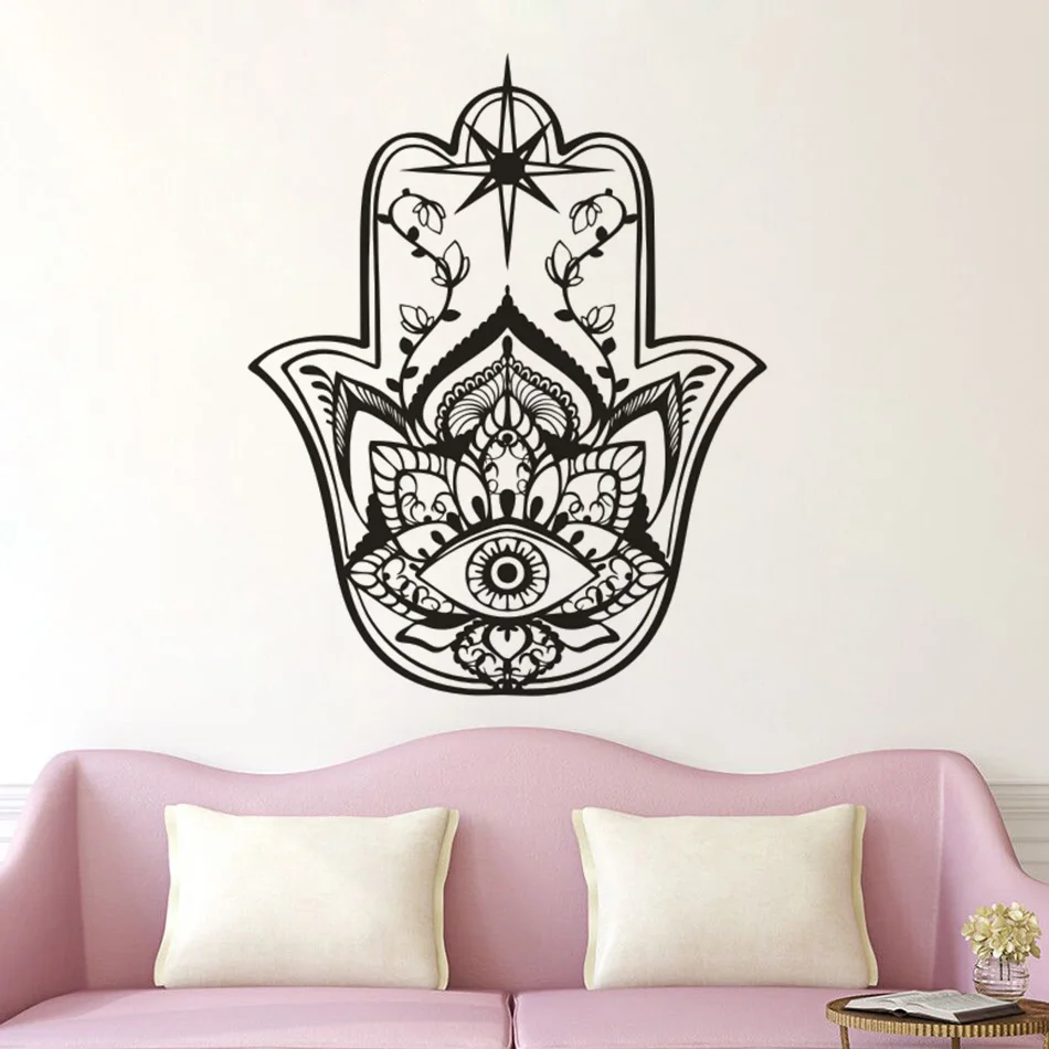 

East Patterns Home Decor Hamsa Fatima Hands Vinyl Wall Stickers Removable Lotus Style Hamsa Wallpaper Yoga Studio Decal AZ109