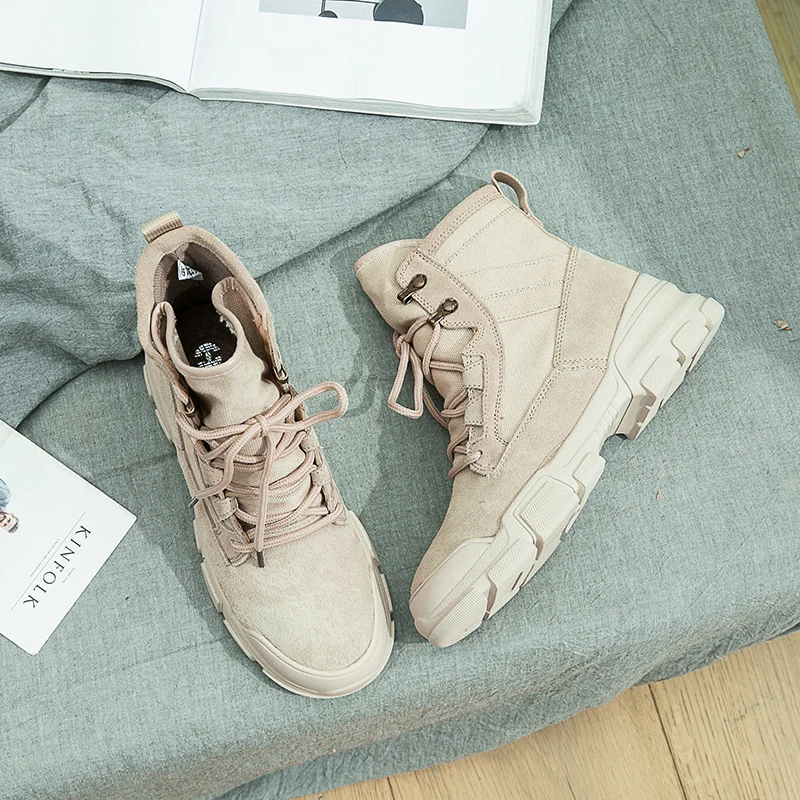 

2019 Spring Autumn new women's Round Toe solid color round head Martin boots wild fashion Flat with comfortable boots j94