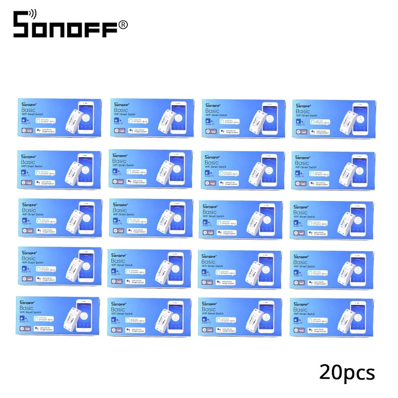 2/3/5/6/8/10/15/20 шт. SONOFF Basic Wi-Fi переключатель «сделай сам» 10A Беспроводной дистанционный переключатель светильник 220v Wi-Fi таймер умный дом Google Alexa - Комплект: Sonoff basic 20pcs