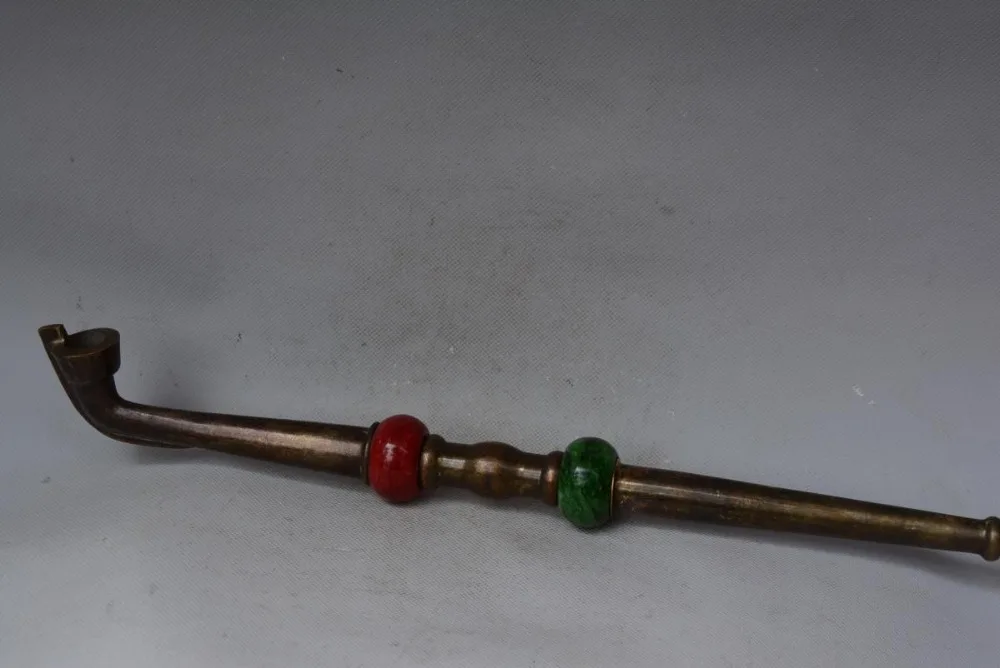 

Rare Qing Dynasty copper&jade pipe,1842,free shipping