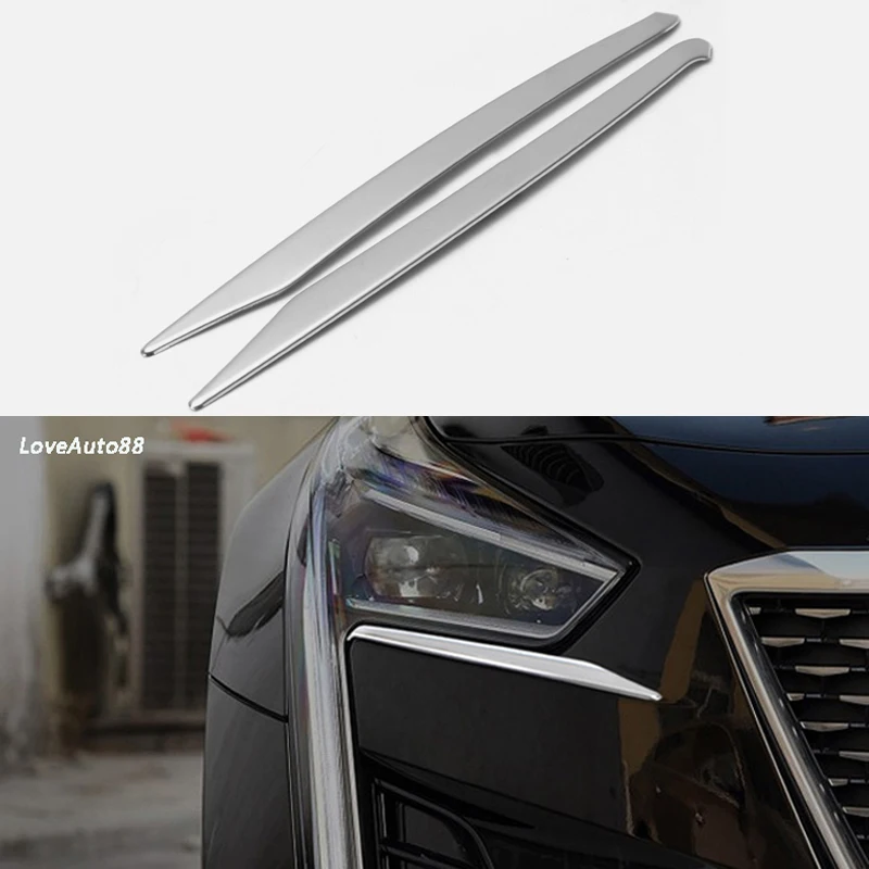 

2pcs ABS Chorme Car Headlight Eyebrow Cover Trim Sticker Head Lamp Eyelid For Cadillac CT6 2019 Car Accessories