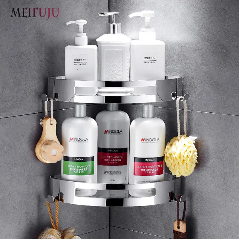 Günstig Gebürstet Gespiegelt Einzigen Dual Triple Tier Bad Ecke Regal Dusche 304 Edelstahl Bad Regale   haken Wand Montiert
