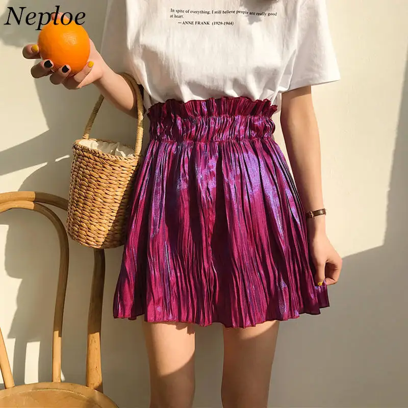 

Neploe Sparkling Skirt 2019 Summer High Waist Mini Skirts Women Bub Skirt Fashion Short Solid Pleated Skirts 35293