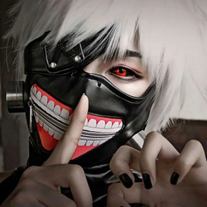 

Cos Tokyo Ghoul Kaneki Ken Mask Adjustable Zipper PU Leather Party Masks Grimace Blinder Anime Cosplay