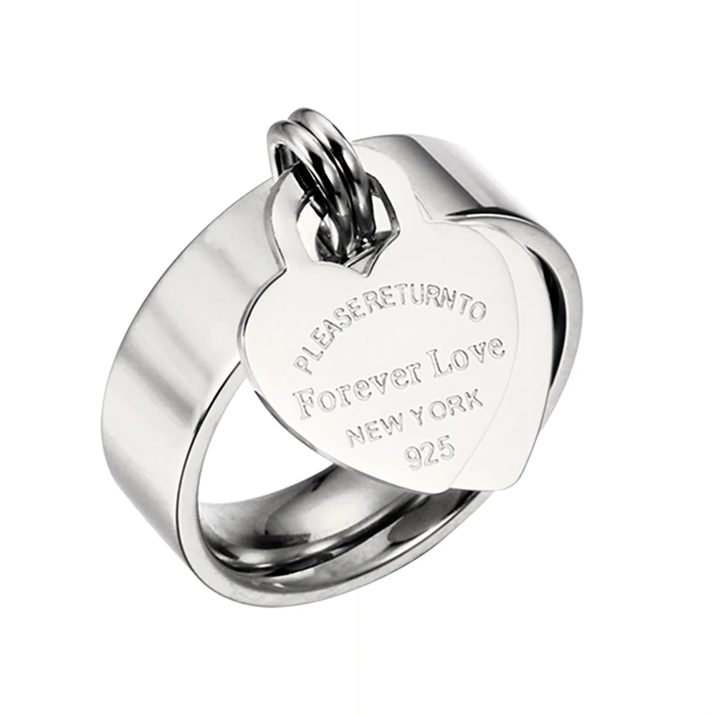 Fashion Forever Lover's Heart Rings 316L Stainless Steel Engrave Ring Rose Gold Women Rings for Wedding Gift Brand Jewellery