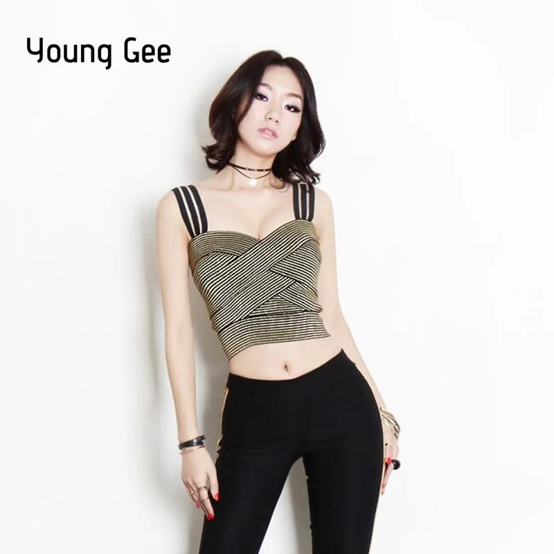 Женский укороченный топ Young Gee эластичный обтягивающий на тонких бретелях