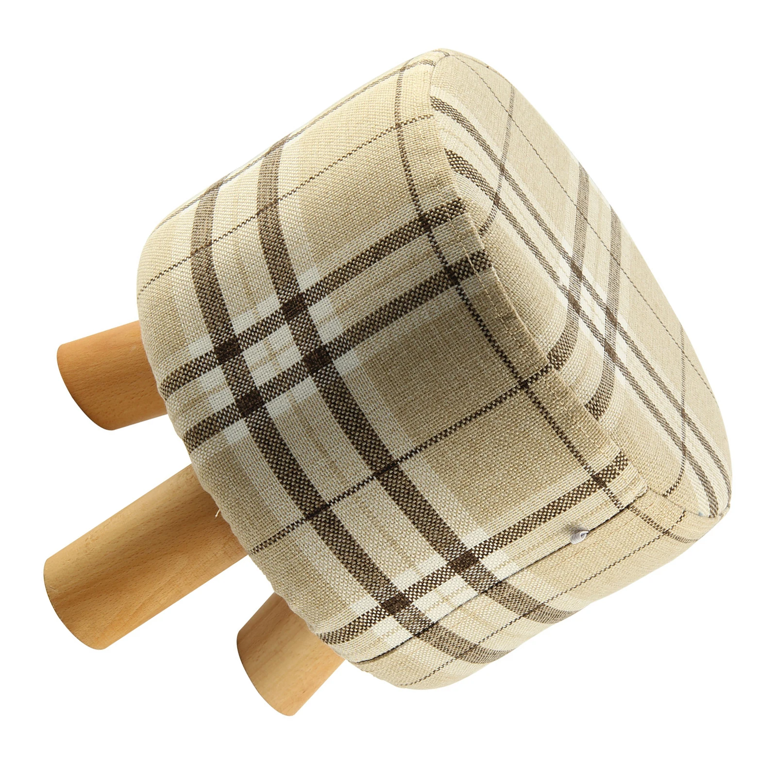 Modern Luxury Rodada Escabelo Pufe Estofados Fezes + Perna De Madeira Padrão: Rodada Tecido: Grande Xadrez (3 Pernas)