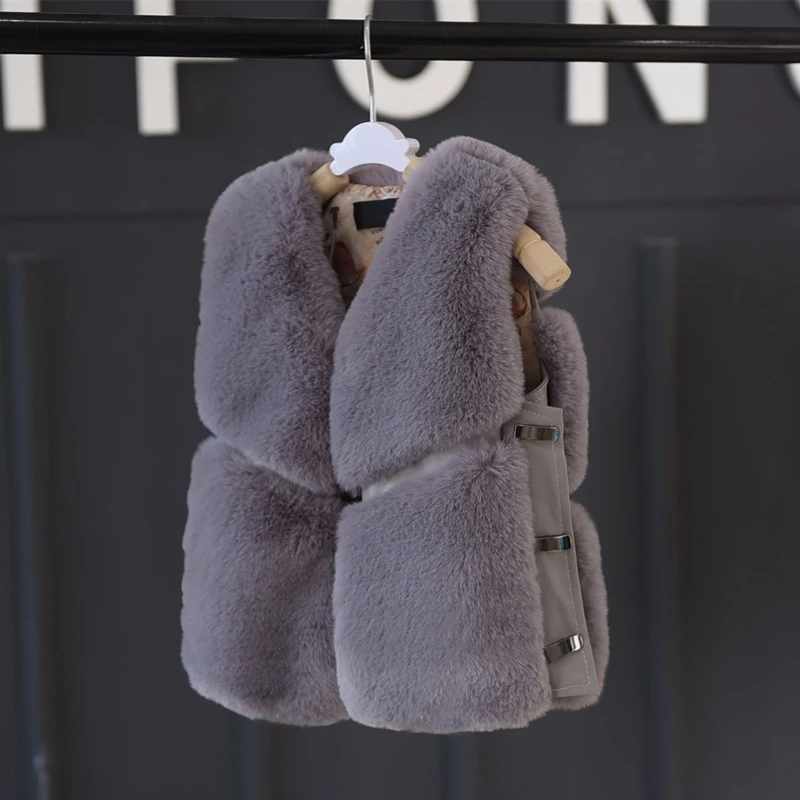 Winter Hasp Fur Vest Jacket Children's Coat for Thicken Warm Kids Girls Fake Fox Fur Outwear Clothes