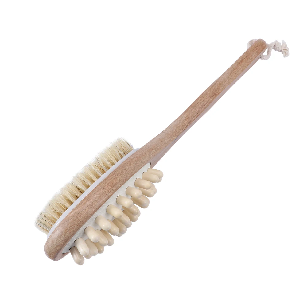 

2-in-1 Body Brush Sided Natural Bristles Body Brush Scrubber Long Handle Wooden Spa Shower Brush Bath Massage Brushes