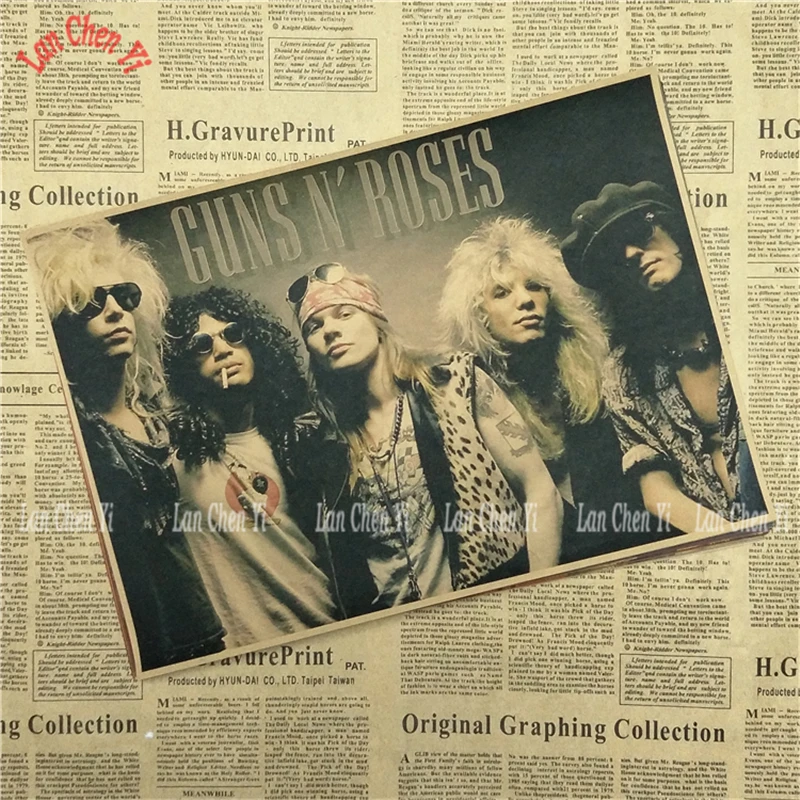 Рок-группа guns N' Roses ностальгическая матовая крафт-бумага плакат офис подарок столовая домашний Декор стикер дизайн - Цвет: Темный хаки