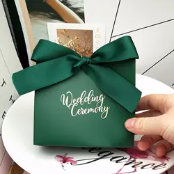 5 шт./лот Малый темно зеленый коробка конфет на свадьбу с лентой Свадебная церемония, вечеринка украшения пользу розовый и красный подарки