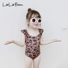 LarLarBoom купальник с леопардовым принтом; Новинка года; летний купальный костюм без рукавов с оборками для девочек; милый купальный костюм для младенцев; слитный Детский комбинезон