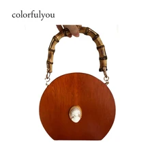 Новинка, Бамбуковая сумка для женщин, ручная работа, деревянные для сумок, Женская круглая сумка на цепочке, сумки через плечо, дизайнерские брендовые сумки