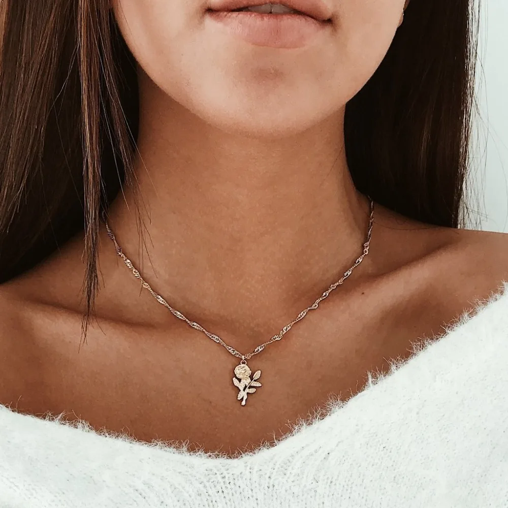 

New Rose Gold Flower Single layer Choker Statement Necklace Bijoux Collier Femme for Women Charm Boho fashion Jewelry gift