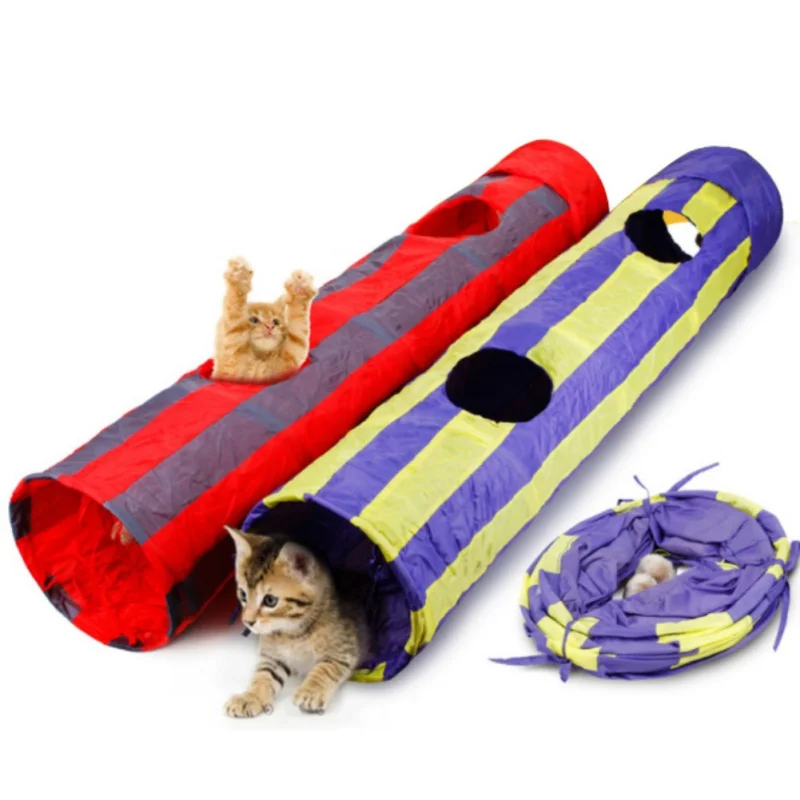 

Pet Tunnel Cat Play Tunnel Foldable 2 Holes 130CM Cat Tunnel Play Crinkle Sound Cat Toy Bulk Cat Toys Rabbit Play Tunnel