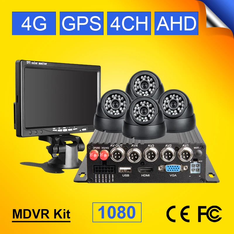 Linux System H.264 4CH Video/Audio Input Vehicle AHD Mobile Dvr With 4G Network GPS CCTV Remote Monitoring Real Time Mdvr Kits