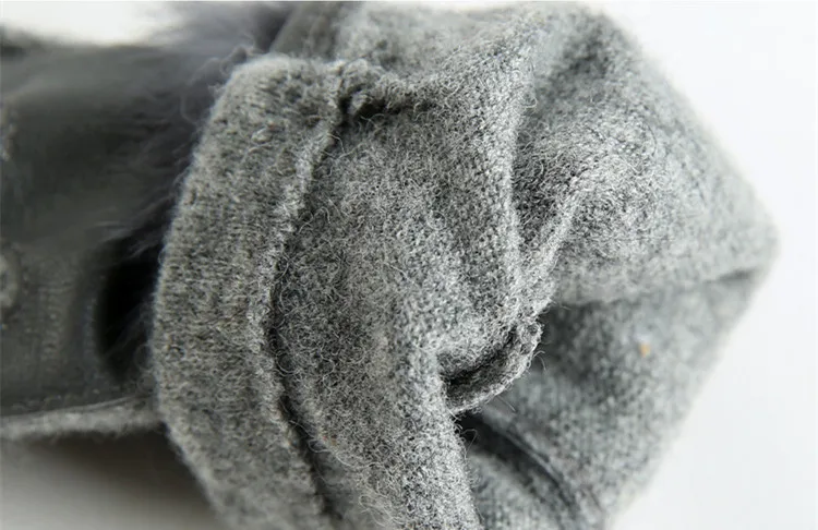 Зимние женские перчатки из натуральной овечьей кожи, женские утолщенные теплые шерстяные перчатки с кроличьим мехом, черные, серые