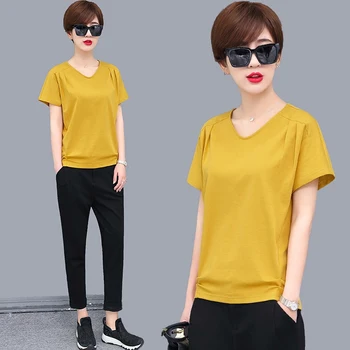 

Short-sleeved T-shirt for women's relaxed new style summer 2020 pure cotton V-neck large-size T-shirt jacket fashion trend