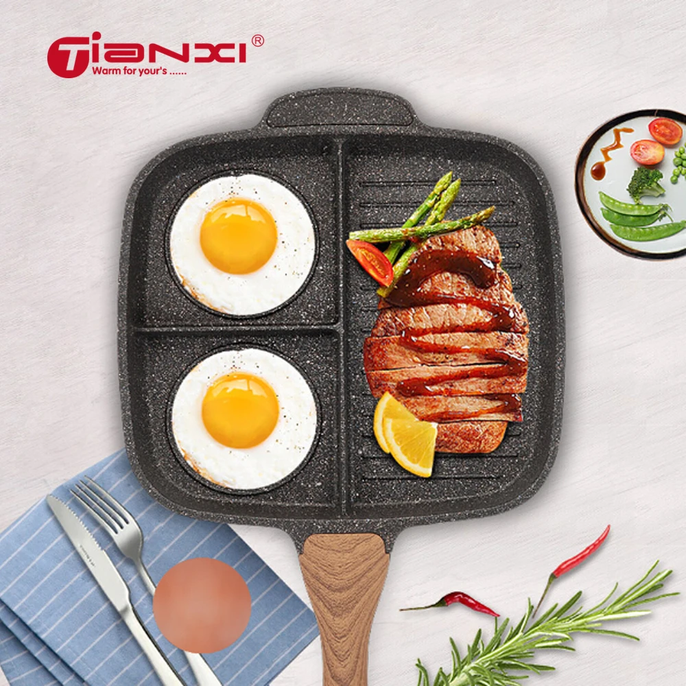 

Skillets Steak Pot Triple Household Fried Egg Pans Cooker Non-Stick Breakfast Pans Frying Triple Multi-Function Pans PDG11