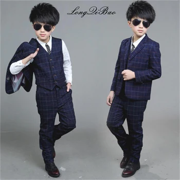

Boys suit 2018 spring and autumn models Children's plaid suits Korean version of the flower girl dress three-piece