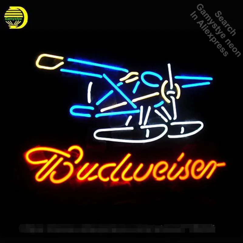 Neon Sign for Budweise Plane Neon Bulbs Sign Beer Pub Real Glass Neon