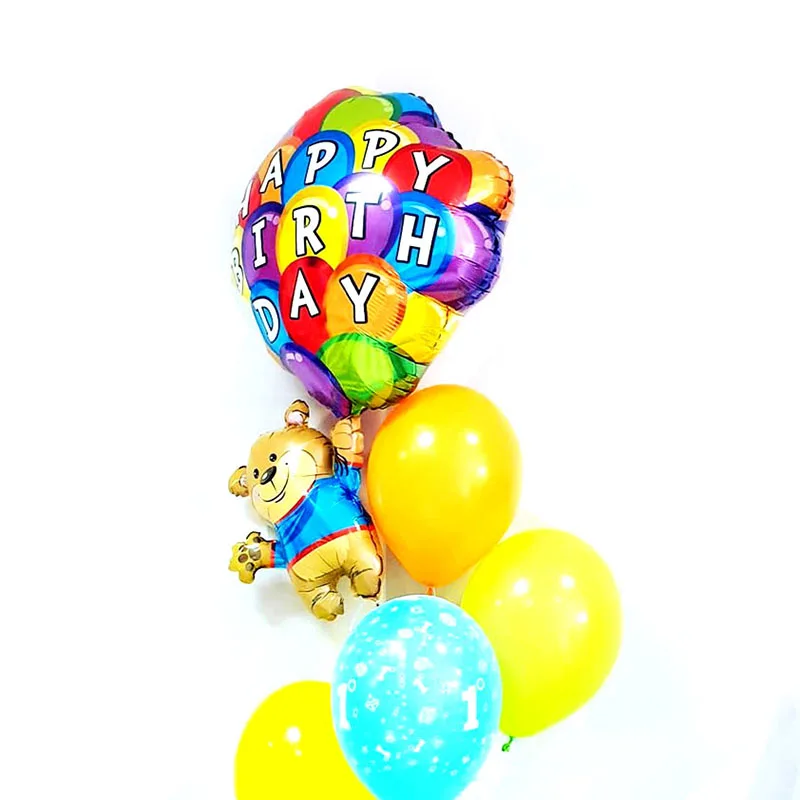 

1pc 78*50cm happy bear parachute foil balloon for second birthday decoration helium ballon baby 1 one year birthday kids globos