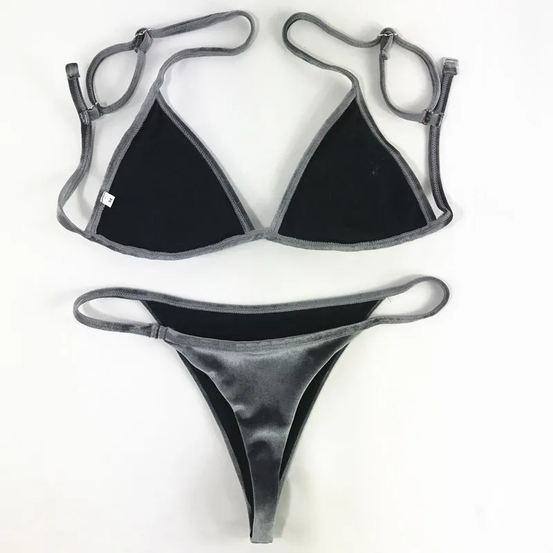 bikini shorts set Velvet Bikini Set 2020 Women Swimsuit Monokini Bodysuit Swimming Suit Bathing Suits Swim Halter Thong Beach Swimwear Cikini bikini set sale