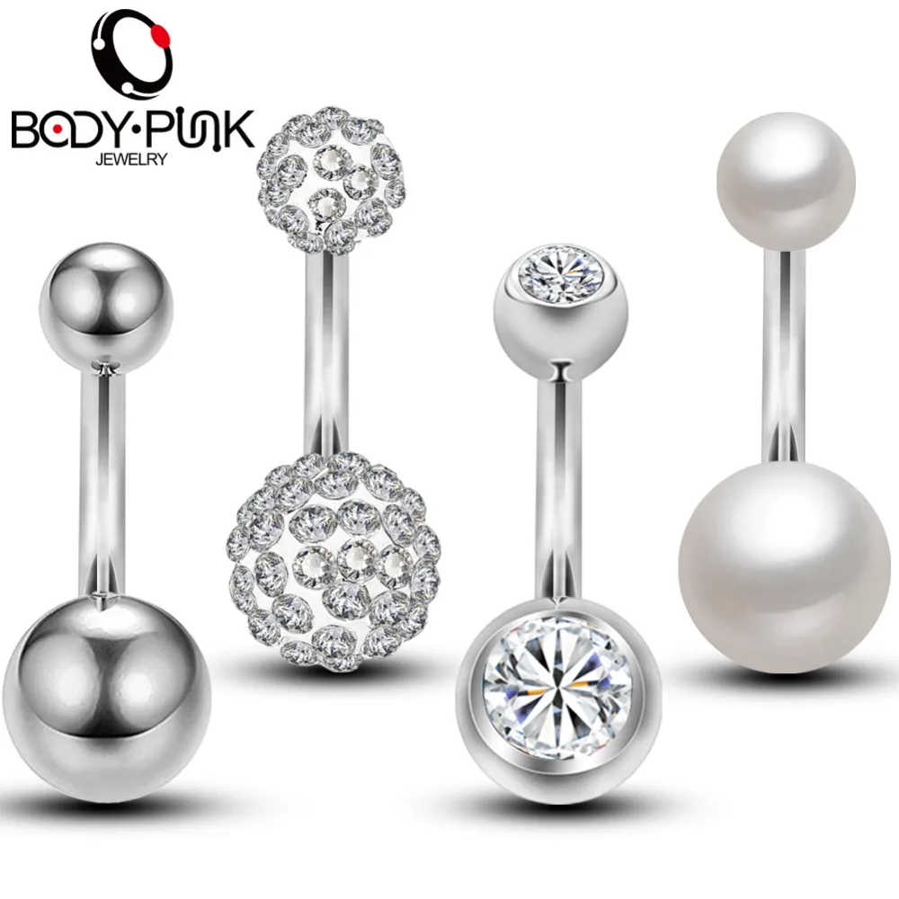 Body Punk 4pcs/Set Belly Button Rings Jewelry Piercings 14G Pearl Clear