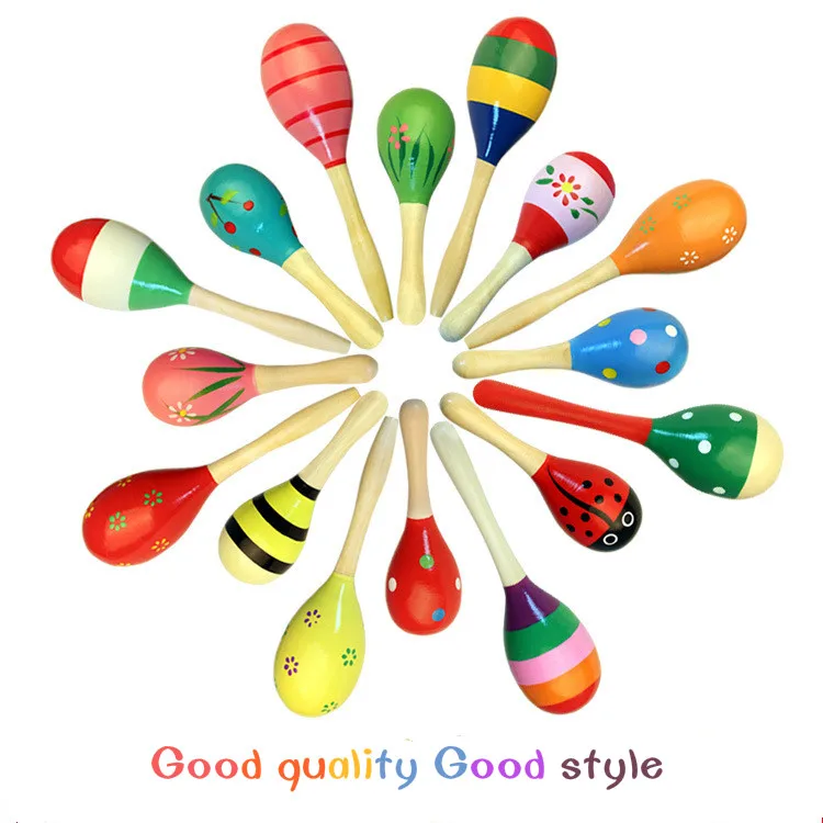 

0-12 Month Baby Exercise Hand Holding Musical Instrument Toy Training Hearing Rattle Wooden Cartoon Sand Hammer