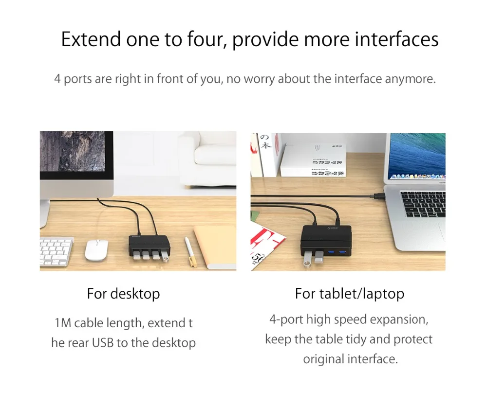  ORICO 4 Ports USB 3.0 HUB 5 Gbps Super Speed Portable USB Splitter With 12V Power Adapter For Lapto
