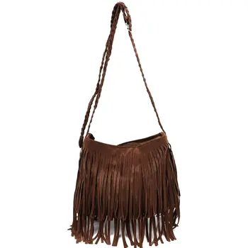 

Fringe Tassel Faux Suede Shoulder Messenger Bag Women Handbag Brown