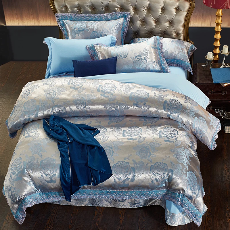 

Boutique Luxury Tencel Satin Jacquard Bedding Sets Queen King Size Bedding Sets Jacquard lace Duvet Cover bed sheet pillowcase