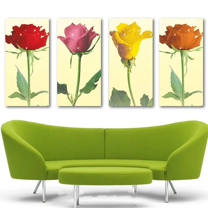 

Large 5 Panel Painting Color Rose Floral Pictures Handpainted Abstract Flower Oil Paintings on Canvas Modern Home Decor Wall Art