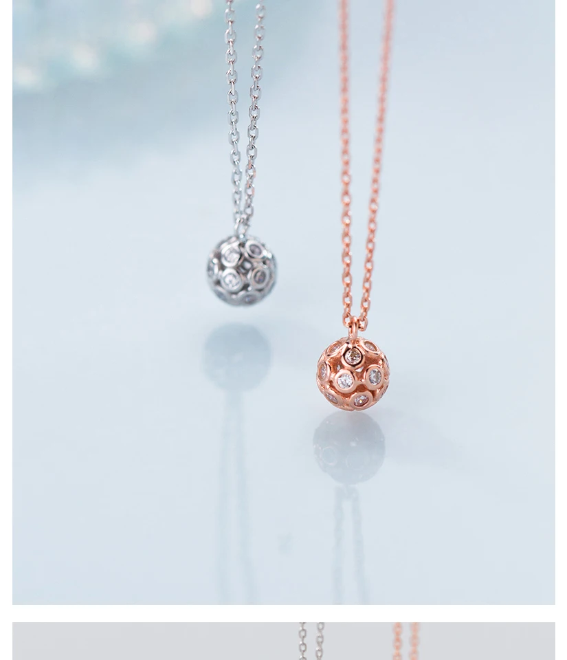 925 Sterling Silver Simple Round Ball Zircon Pendant Necklaces for Women Girls Fashion Choker Necklace collar de plata esterlina (2)