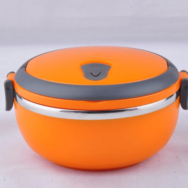 Оранжевый Portable Thermal Lunch Box Round Kid Adult Bento Boxs Leakproof Stainless Steel Food Container Box with Handle - Цвет: Оранжевый