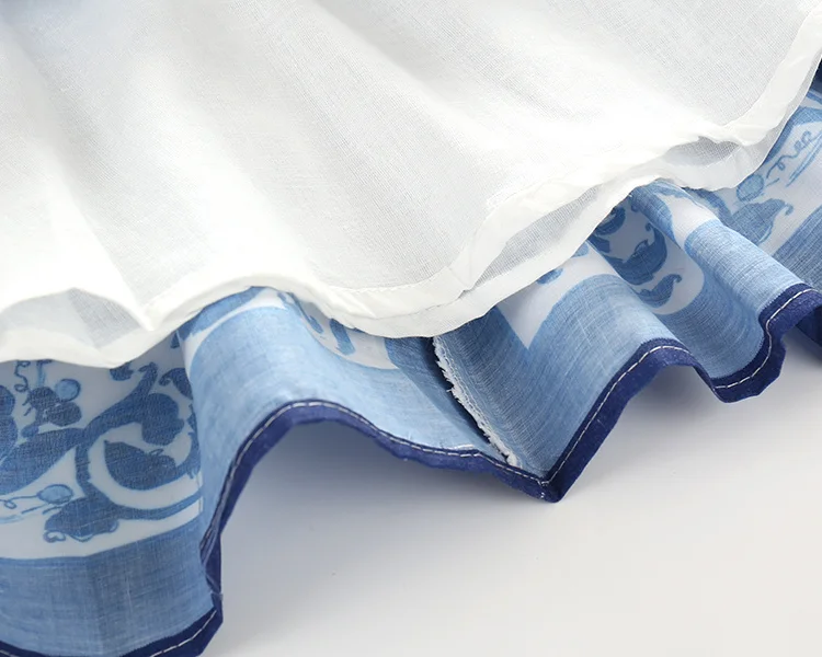 Kimocat/летнее платье с короткими рукавами в китайском стиле для девочек; цвет синий, белый; платье принцессы