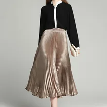 Новая летняя женская однотонная плиссированная юбка с оборками, модная плиссированная юбка цвета шампанского