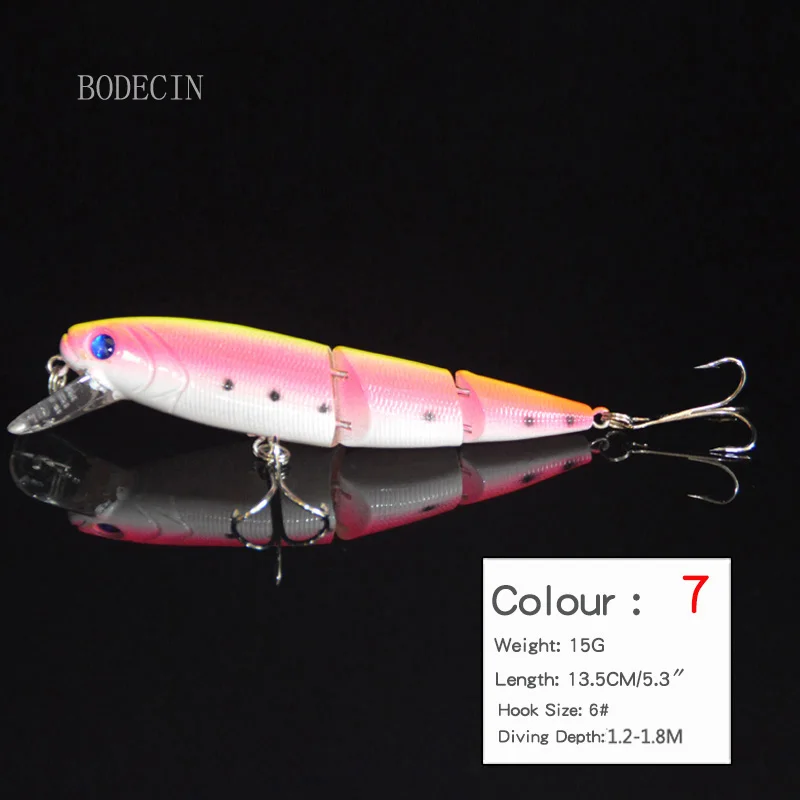 1pcs Minnow Fishing Wobblers Fake Lure 135mm 15g Lures 3 Segment Hard Artificial Bait Tackle For Peche Supplies Sea Fish 6# Hooks (8)