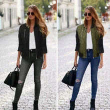 Модная одноцветная Женская куртка-бомбер Красивая летная куртка повседневная куртка стеганая куртка пальто на молнии 6Q2116