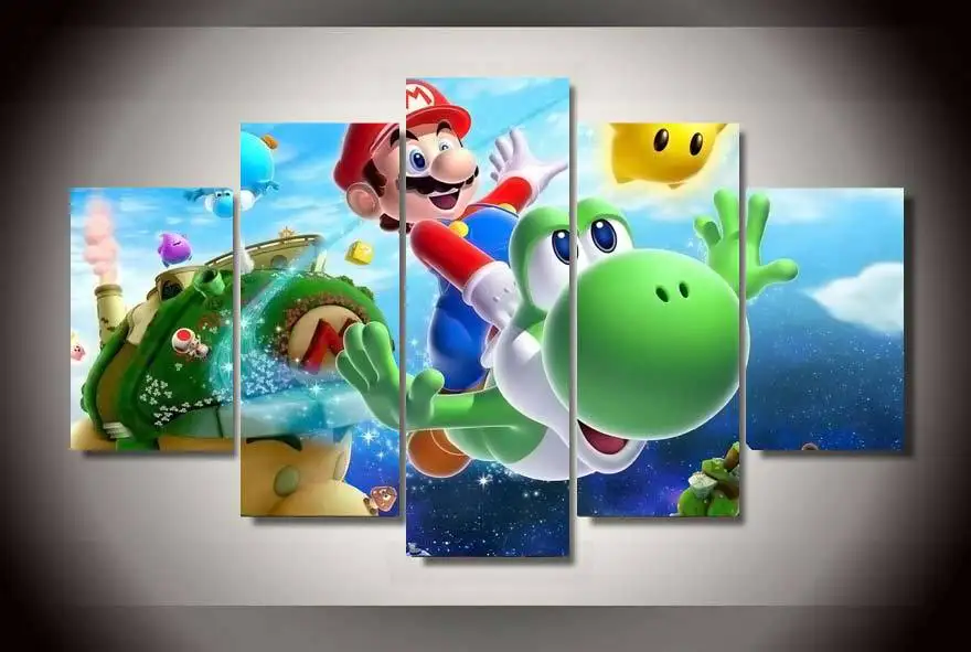 Unframed 5 Pcs Cartoon Poster Super Mario Canvas Painting Large HD Wall