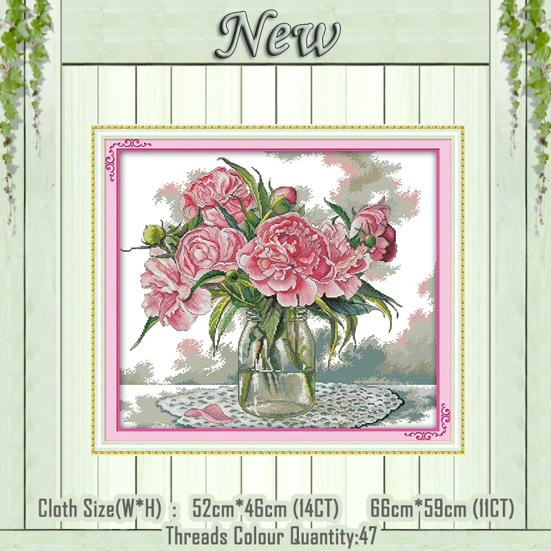 

Peony vase flower diy paintings counted printed on the canvas DMC 11CT 14CT kits chinese Cross Stitch embroidery needlework Sets