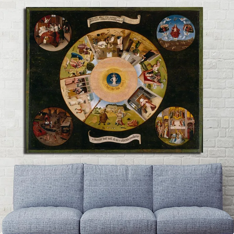 Горячие SALL художественная живопись картина семь мертвых грехов Hieronymus Bosch Шелковый плакат Декор