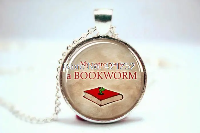 

10pcs/lot My Patronus is a Bookworm Pendant, Book Lover Gift, Heart Necklace Glass Photo Cabochon Necklace