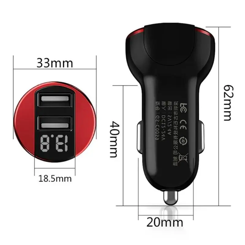 Универсальное автомобильное зарядное устройство с двумя USB портами 5 В/2 4 А и ЖК