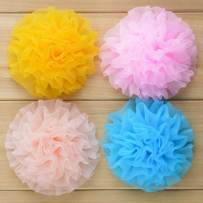 

30pcs/Lot 3.5'' Multicolor Large Chiffon Voile Fabric Rose Flower Bud for Headband Corsage Wedding Dress Hat Shoes Embellishment