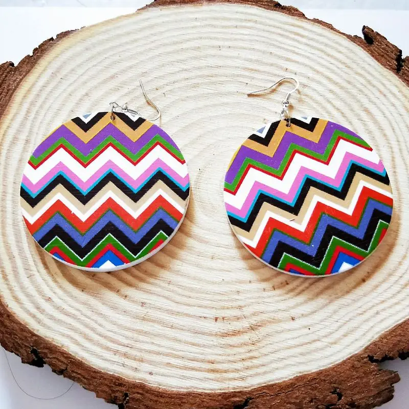 

THRWELL Geometric Printing African Earrings Temperament Personality Trend Exaggeration of Ethnic Style of Ear Jewelry